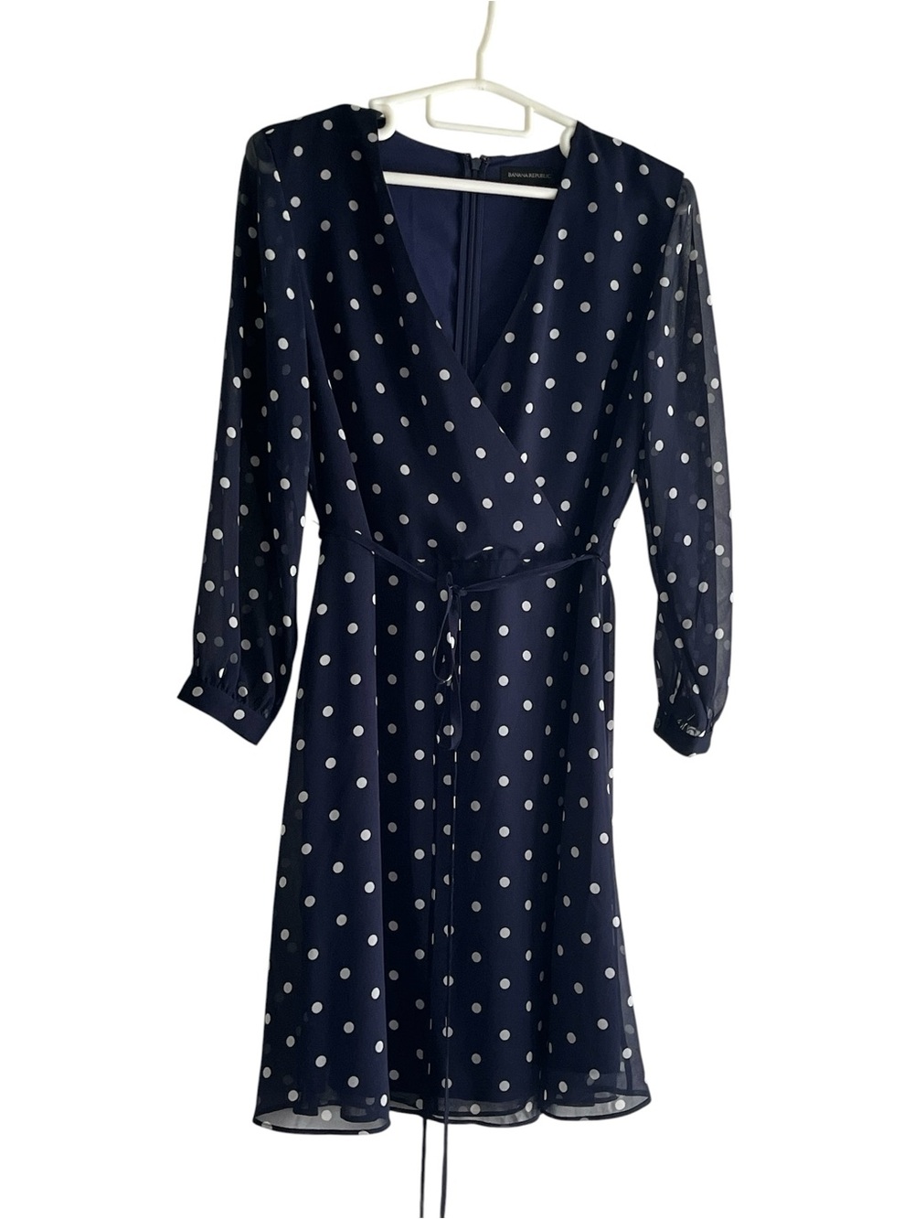 Banana Republic Navy Polka Dot Long Sleeve Wrap Dress